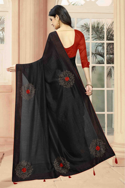 Black Colour Vichitra Silk Designer Saree