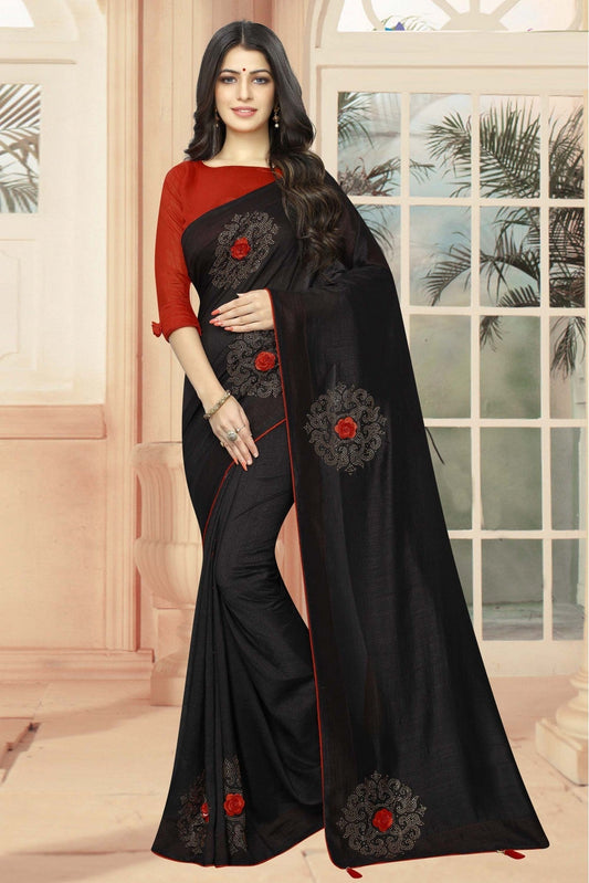 Black Colour Vichitra Silk Designer Saree