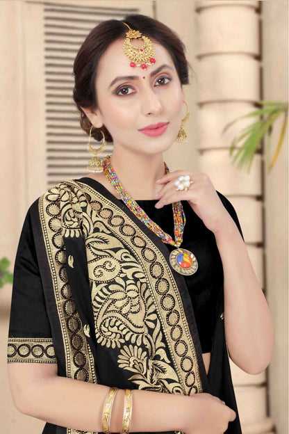 Black Colour Vichitra Silk Designer Saree