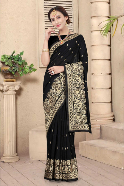 Black Colour Vichitra Silk Designer Saree