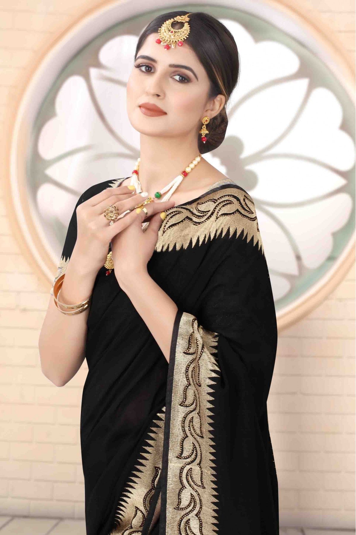 Black Colour Vichitra Silk Designer Saree