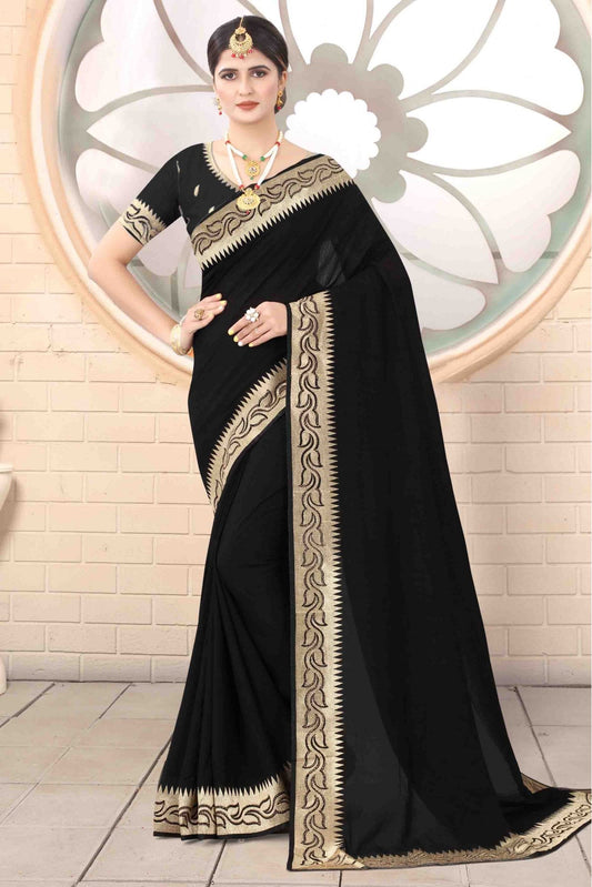 Black Colour Vichitra Silk Designer Saree