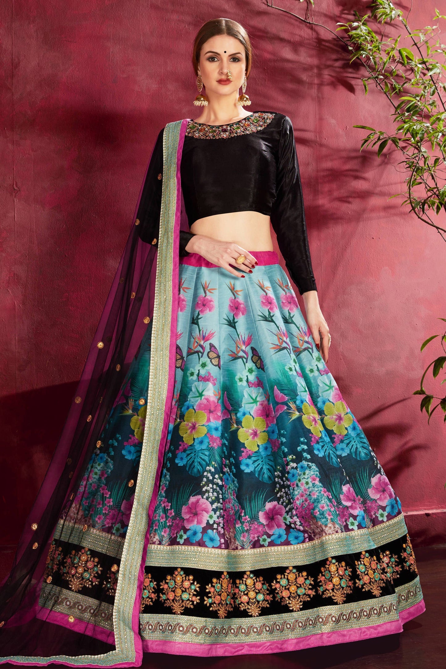 Black and Blue Banglori Silk Designer Lehenga Choli