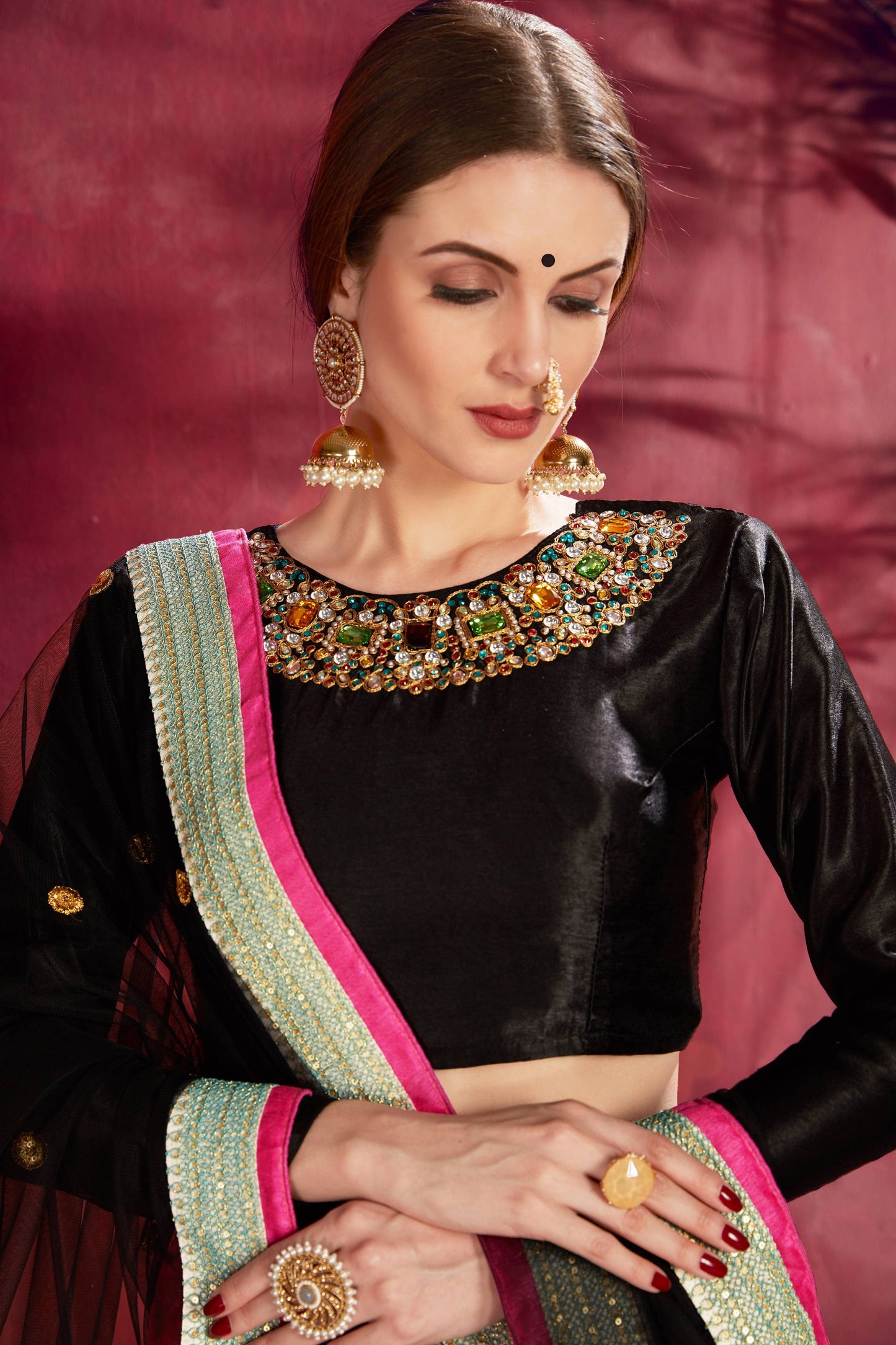 Black and Blue Banglori Silk Designer Lehenga Choli