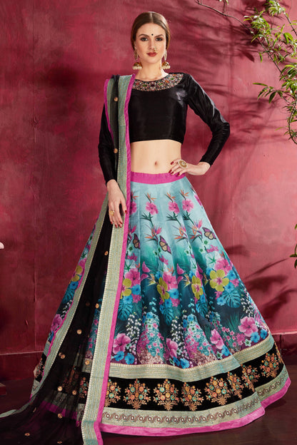 Black and Blue Banglori Silk Designer Lehenga Choli