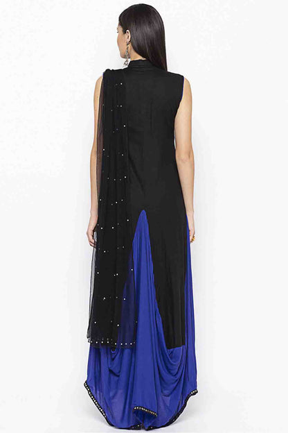 Black and Blue Colour Plus Size Stitched Cotton Embroidery Pant Style Suit