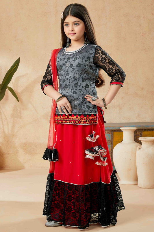 Black and Grey Colour Art Silk Lehenga Suit VSGW1070743