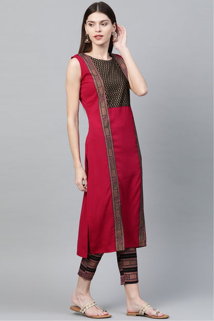 Black and Pink Colour Plus Size Crepe Straight Kurta Pant Set