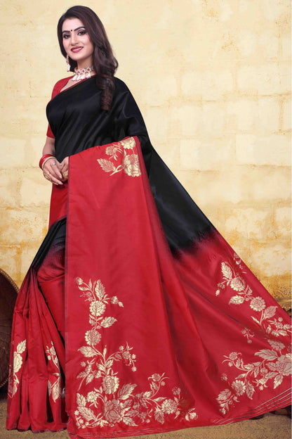 Black and Red Colour Banarasi Art Silk Traditional Saree