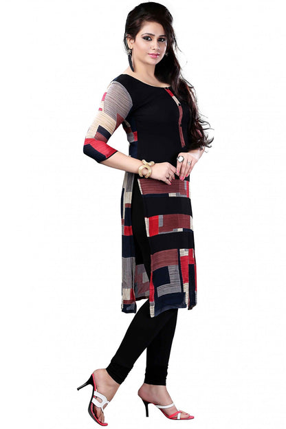 Black and Red Colour Plus Size Crepe Straight Kurti VSKR1060193