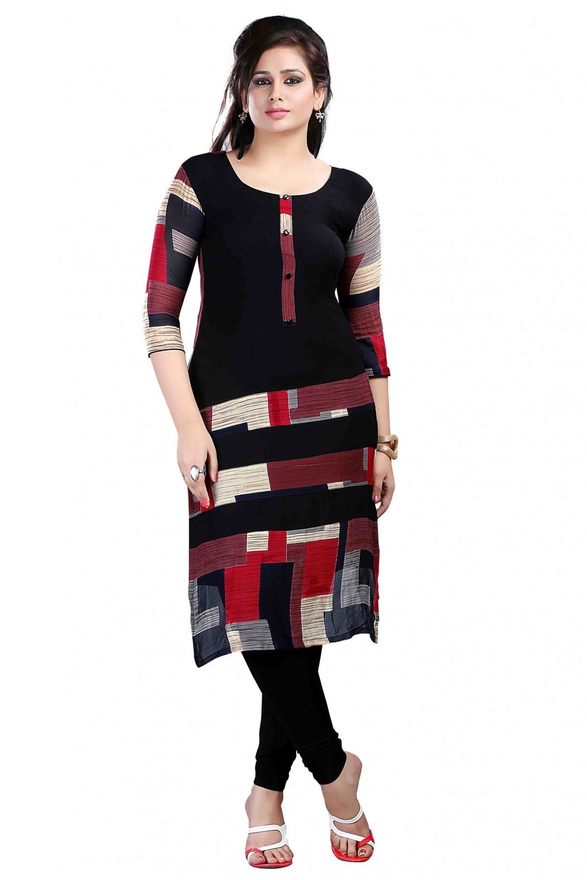 Black and Red Colour Plus Size Crepe Straight Kurti VSKR1060193