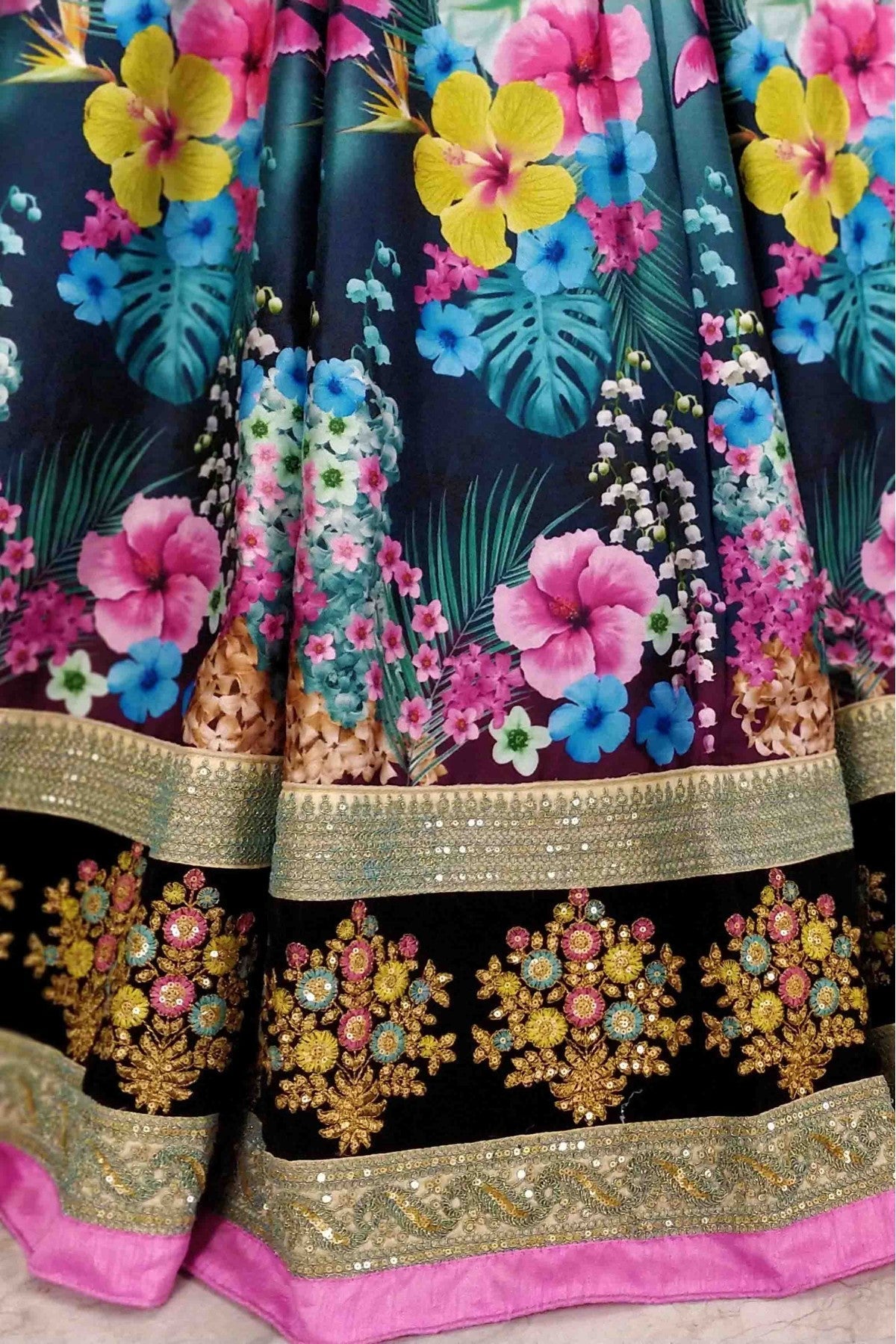 Black and Sky Blue Colour Art Silk Lehenga Choli