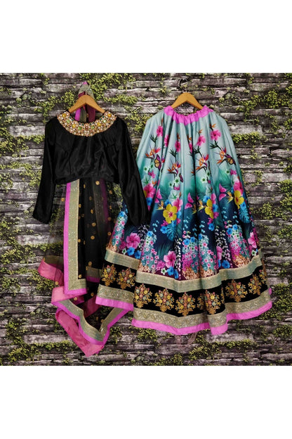 Black and Sky Blue Colour Art Silk Lehenga Choli