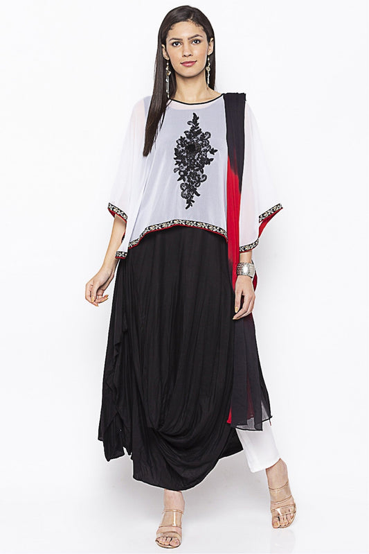 Black and White Colour Plus Size Stitched Cotton Embroidery Pant Style Suit