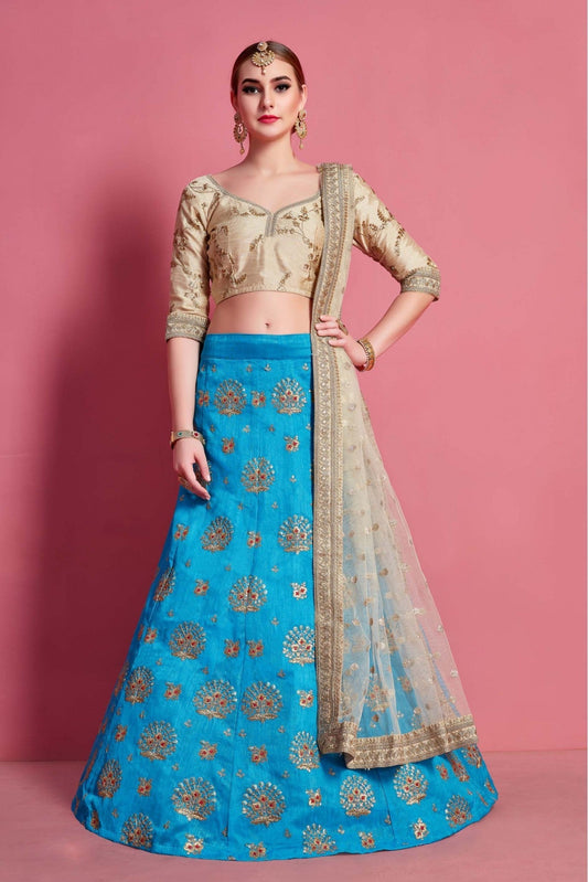 Blue Colour Art Silk Embroidery Lehenga Choli