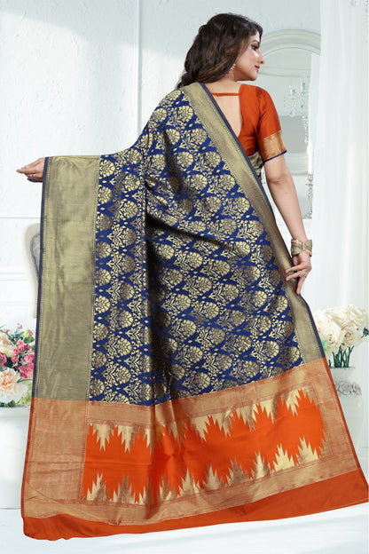 Blue Colour Banarasi Art Silk Woven Saree