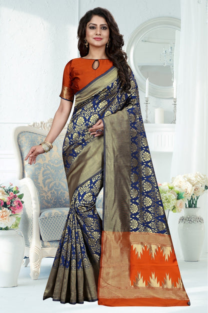 Blue Colour Banarasi Art Silk Woven Saree