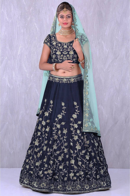 Blue Colour Banglori Silk Lehenga Choli