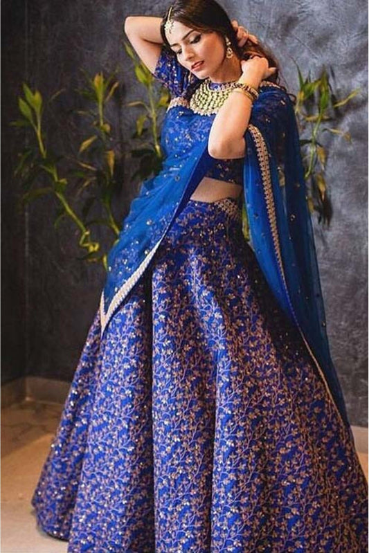 Blue Colour Banglori Silk Lehenga Choli