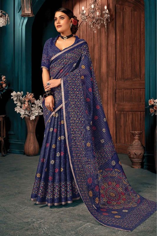 Blue Colour Cotton Printed Saree