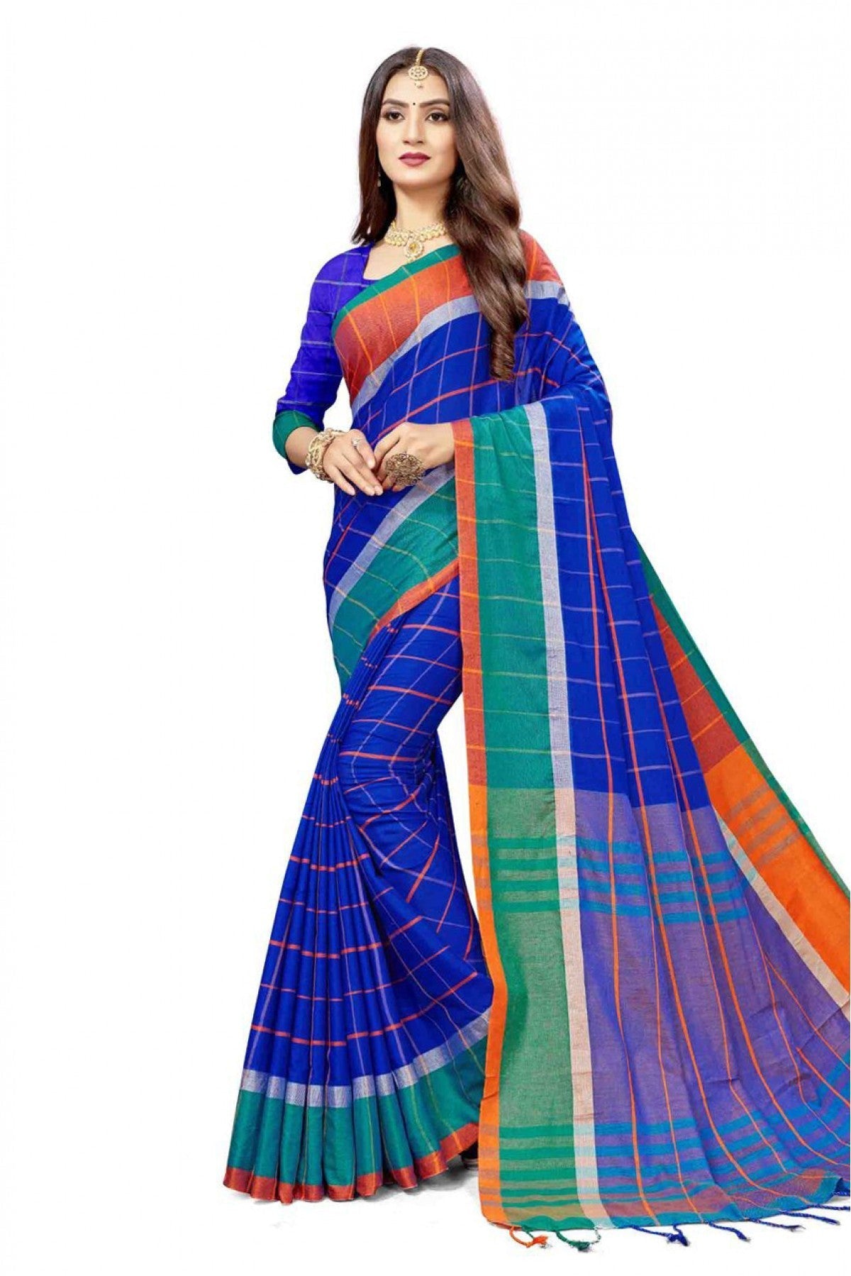 Blue Colour Cotton Silk Printed Saree