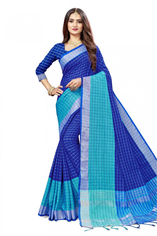 Blue Colour Cotton Silk Woven Saree