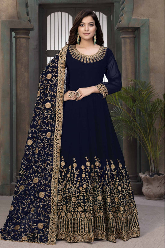 Blue Colour Faux Georgette Anarkali Suit