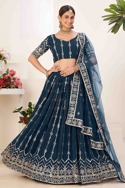 Blue Colour Georgette Designer Lehenga Choli