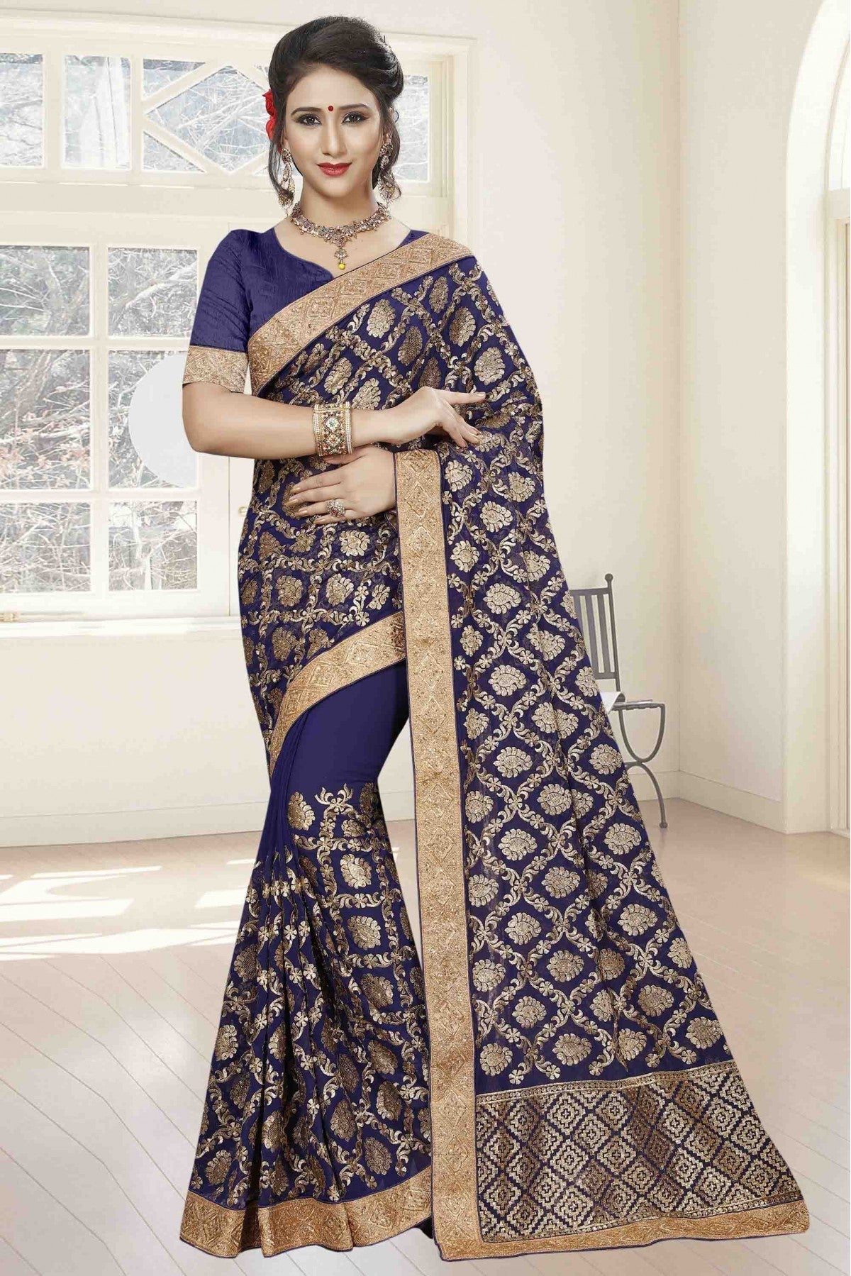 Blue Colour Georgette Designer Saree