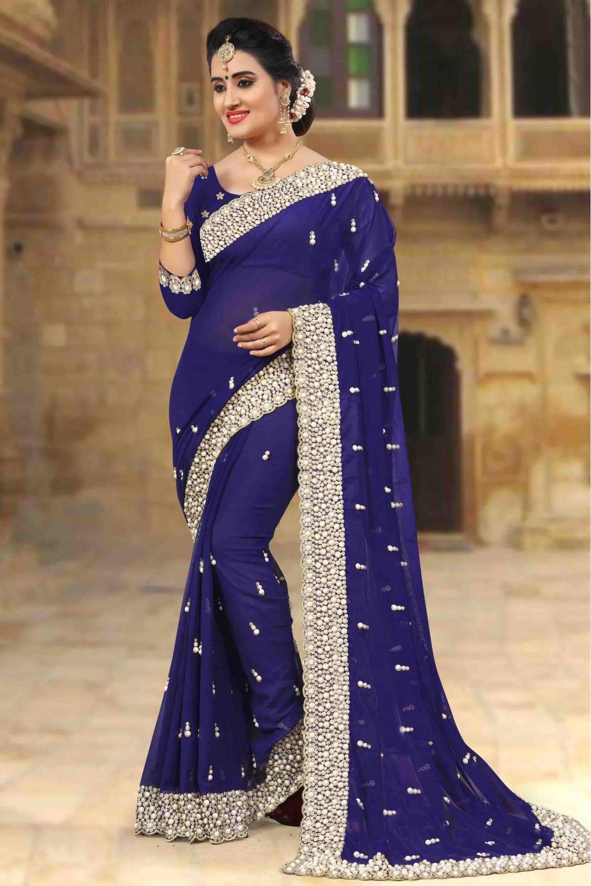 Blue Colour Georgette Designer Saree