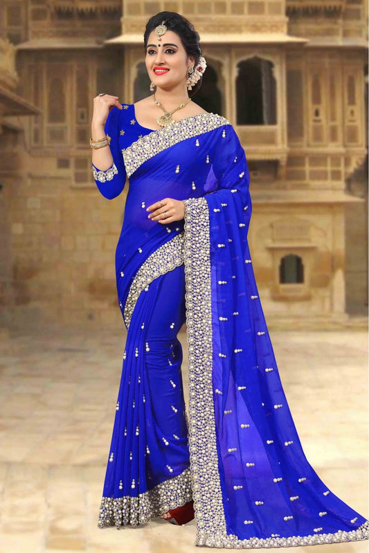 Blue Colour Georgette Designer Saree