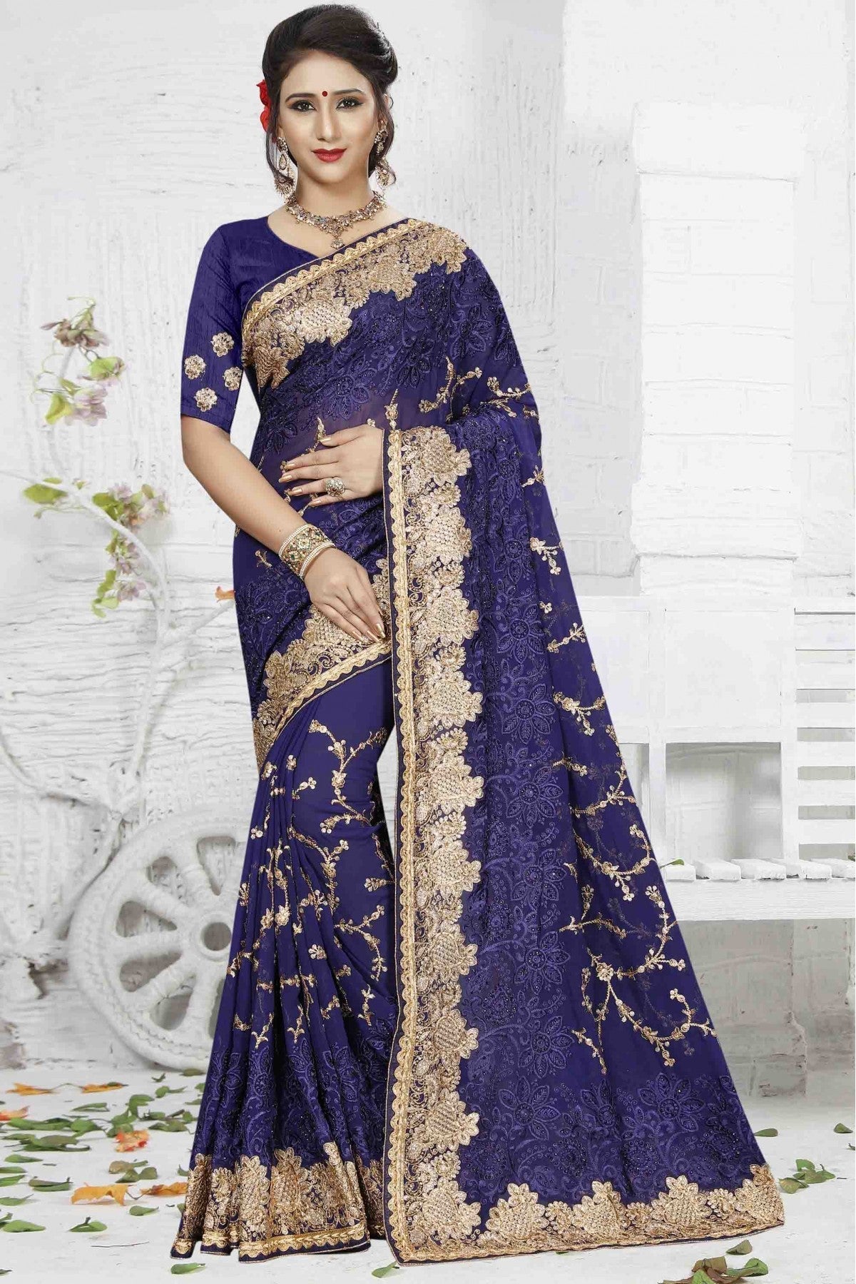 Blue Colour Georgette Designer Saree