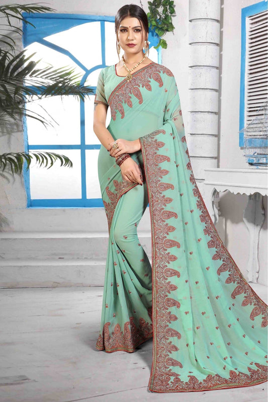 Blue Colour Georgette Designer Saree