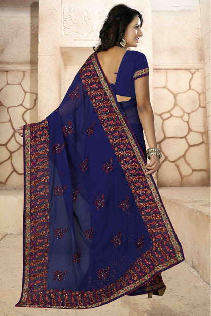 Blue Colour Georgette Designer Saree