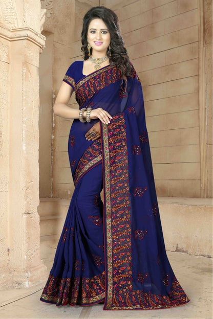 Blue Colour Georgette Designer Saree