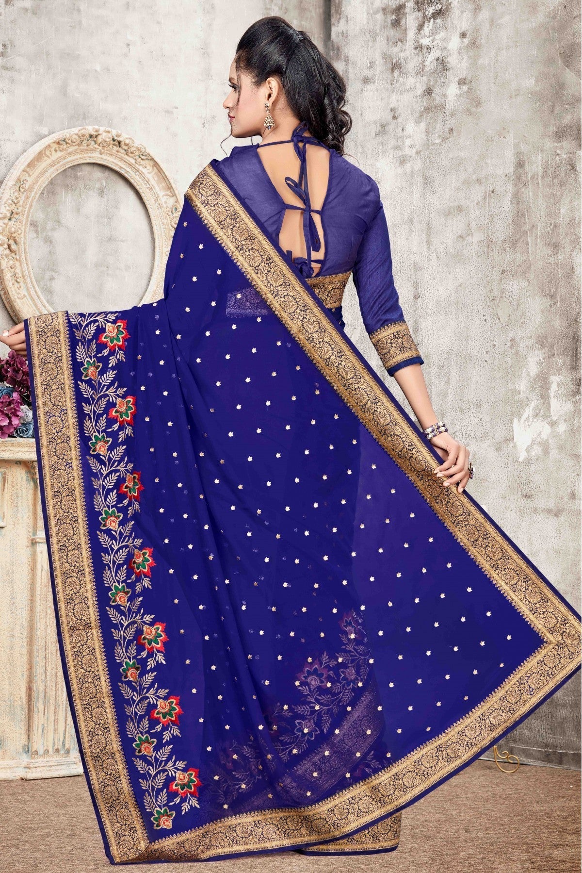 Blue Colour Georgette Designer Saree