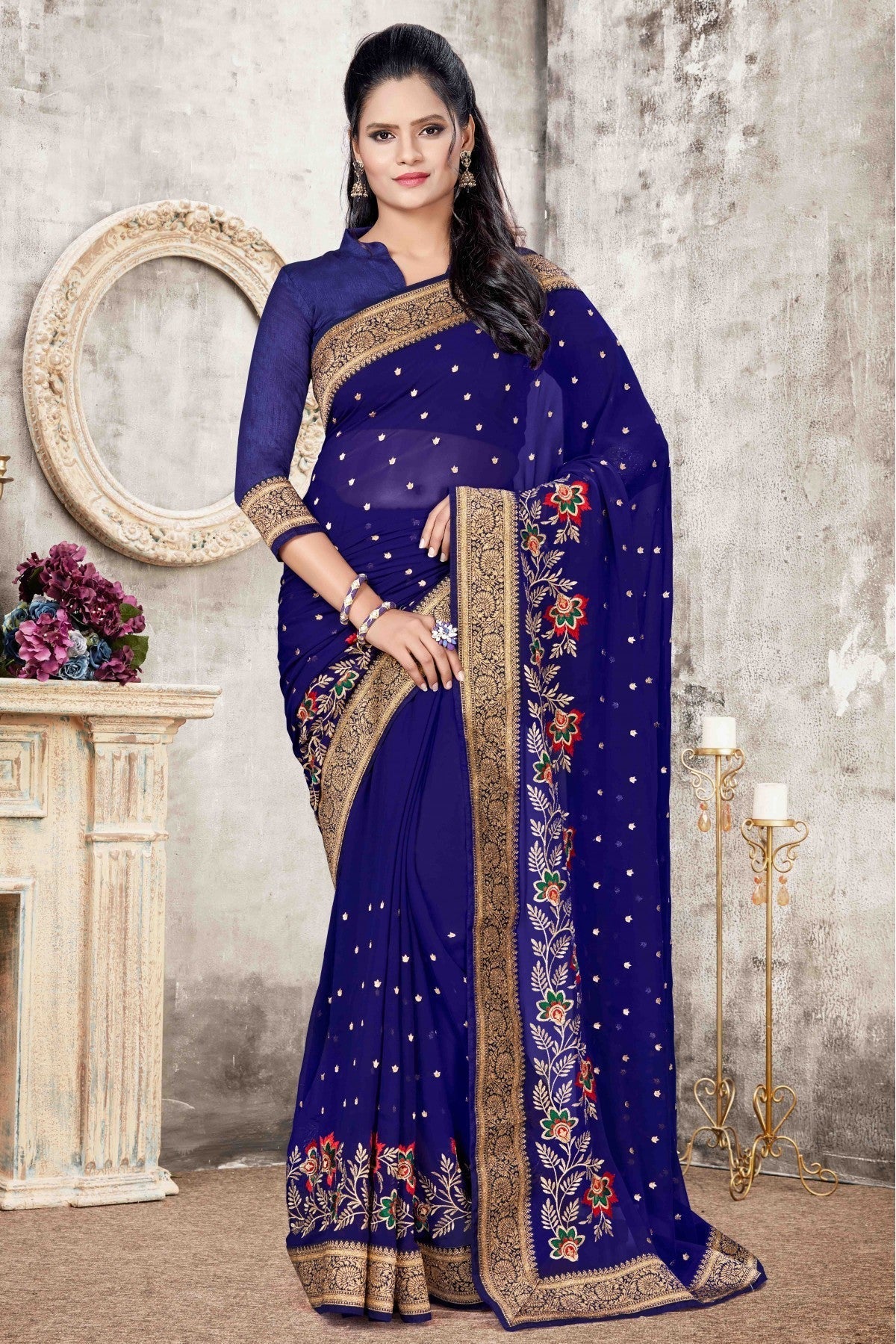 Blue Colour Georgette Designer Saree