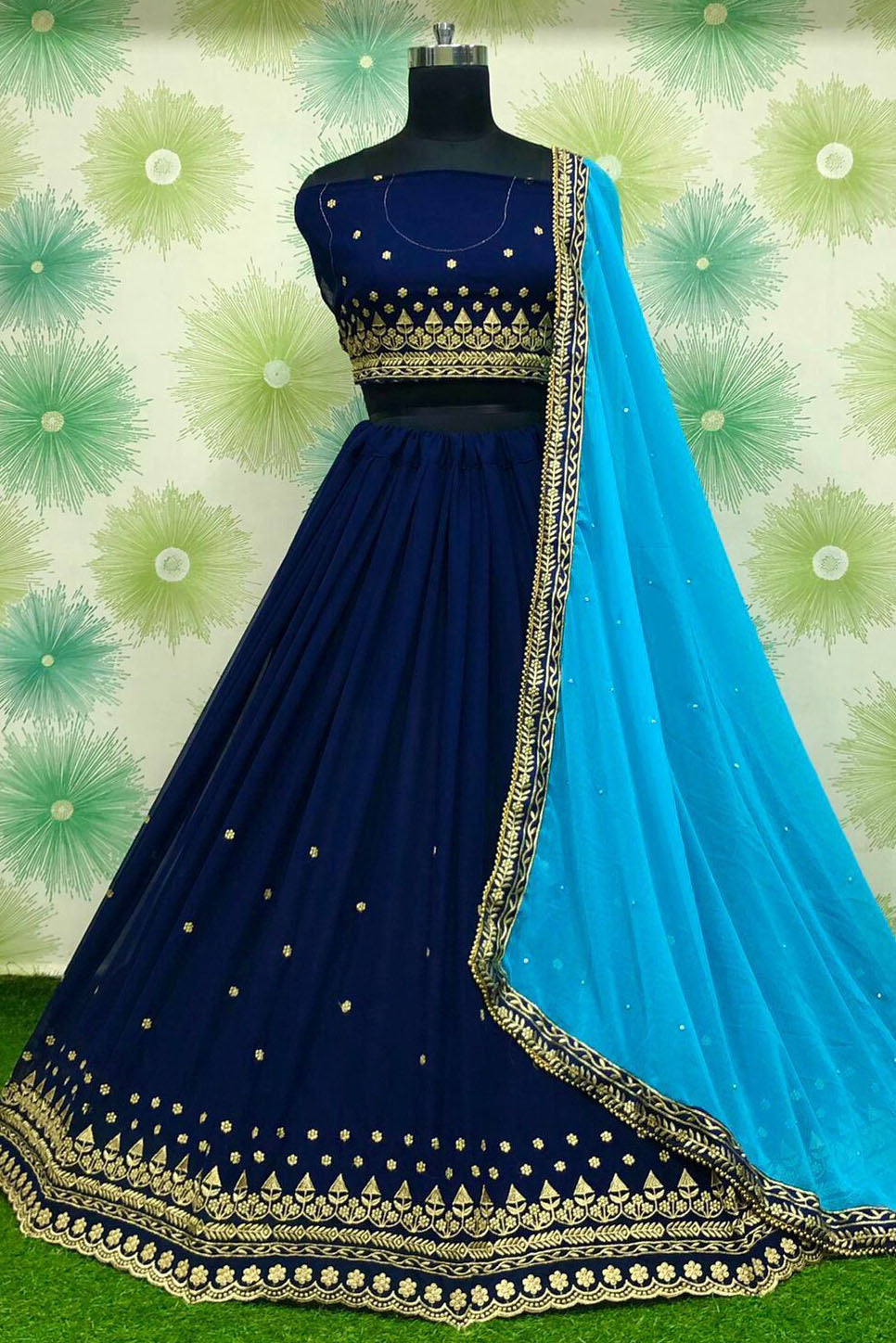 Blue Colour Georgette Embroidery Lehenga Choli