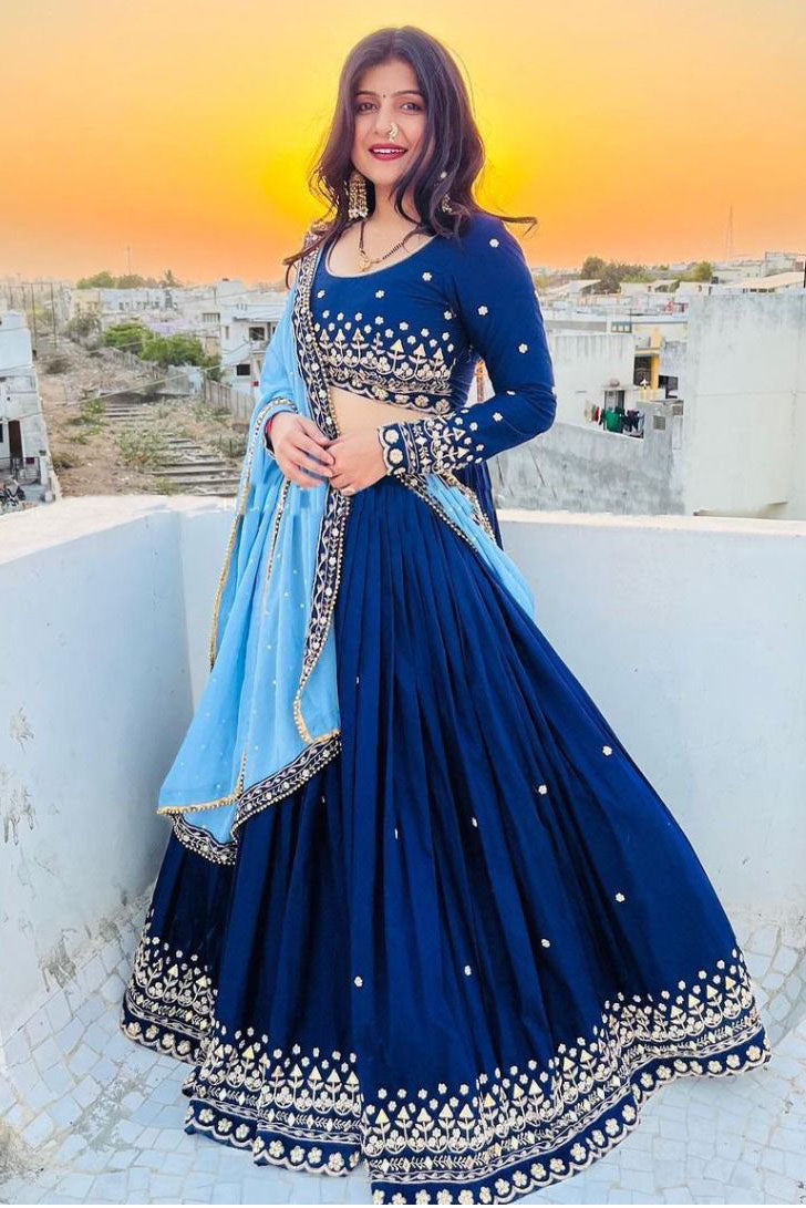 Blue Colour Georgette Embroidery Lehenga Choli