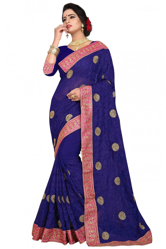 Blue Colour Georgette Embroidery Saree