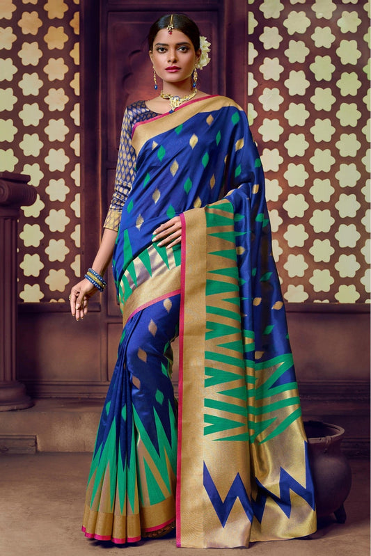 Blue Colour Handloom Cotton Traditional Saree