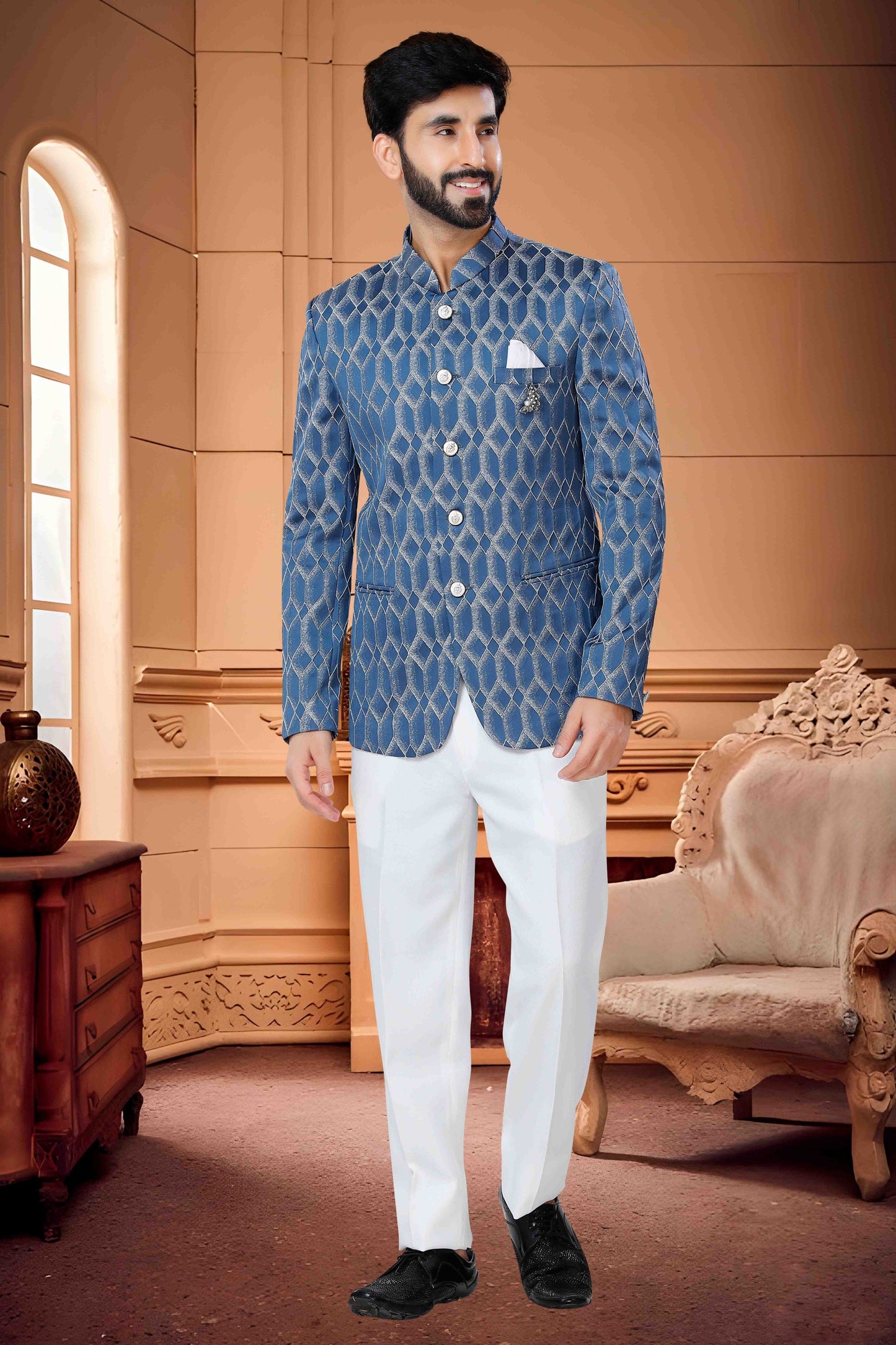 Blue Colour Jodhpuri In Jacquard Fabric VSJP1130149