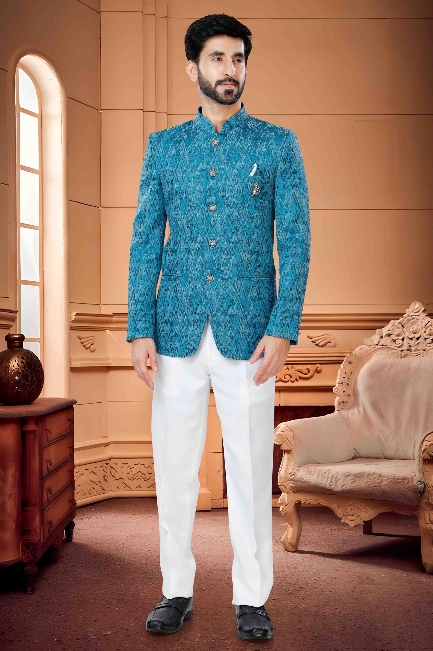 Blue Colour Jodhpuri In Jacquard Fabric VSJP1130158