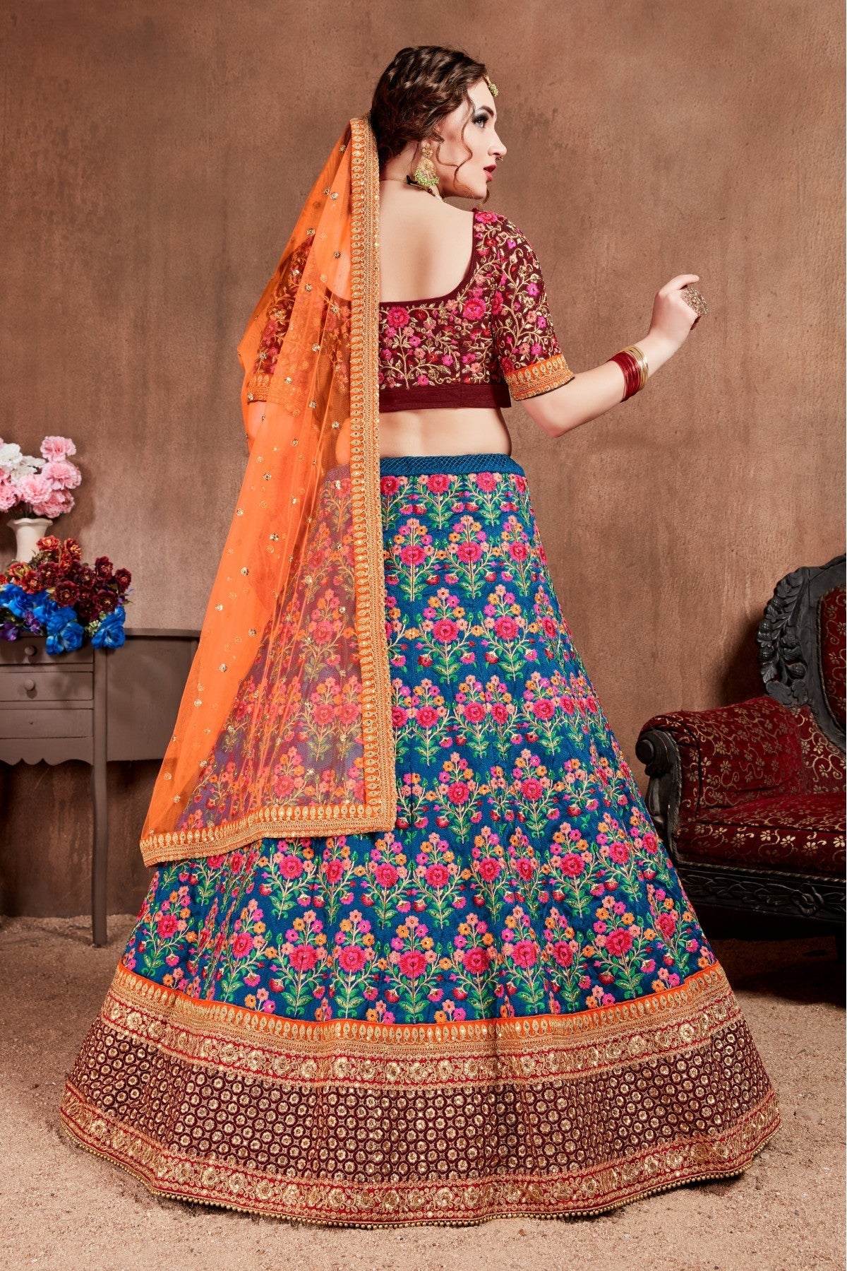 Blue Colour Mulberry Silk Lehenga Choli