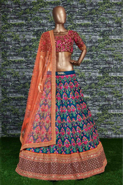 Blue Colour Mulberry Silk Lehenga Choli