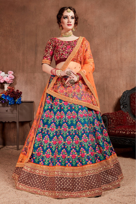 Blue Colour Mulberry Silk Lehenga Choli