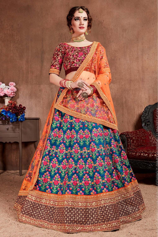 Blue Colour Mulberry Silk Lehenga Choli