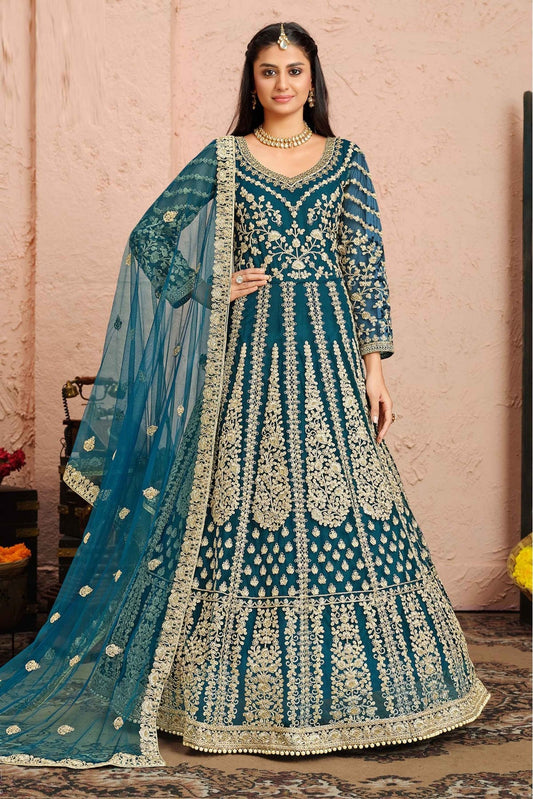 Blue Colour Net Anarkali Suit