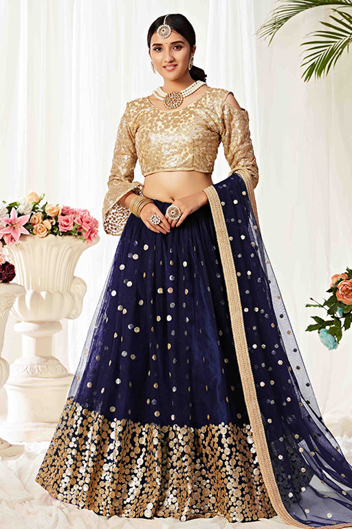 Blue Colour Net Designer Lehenga Choli