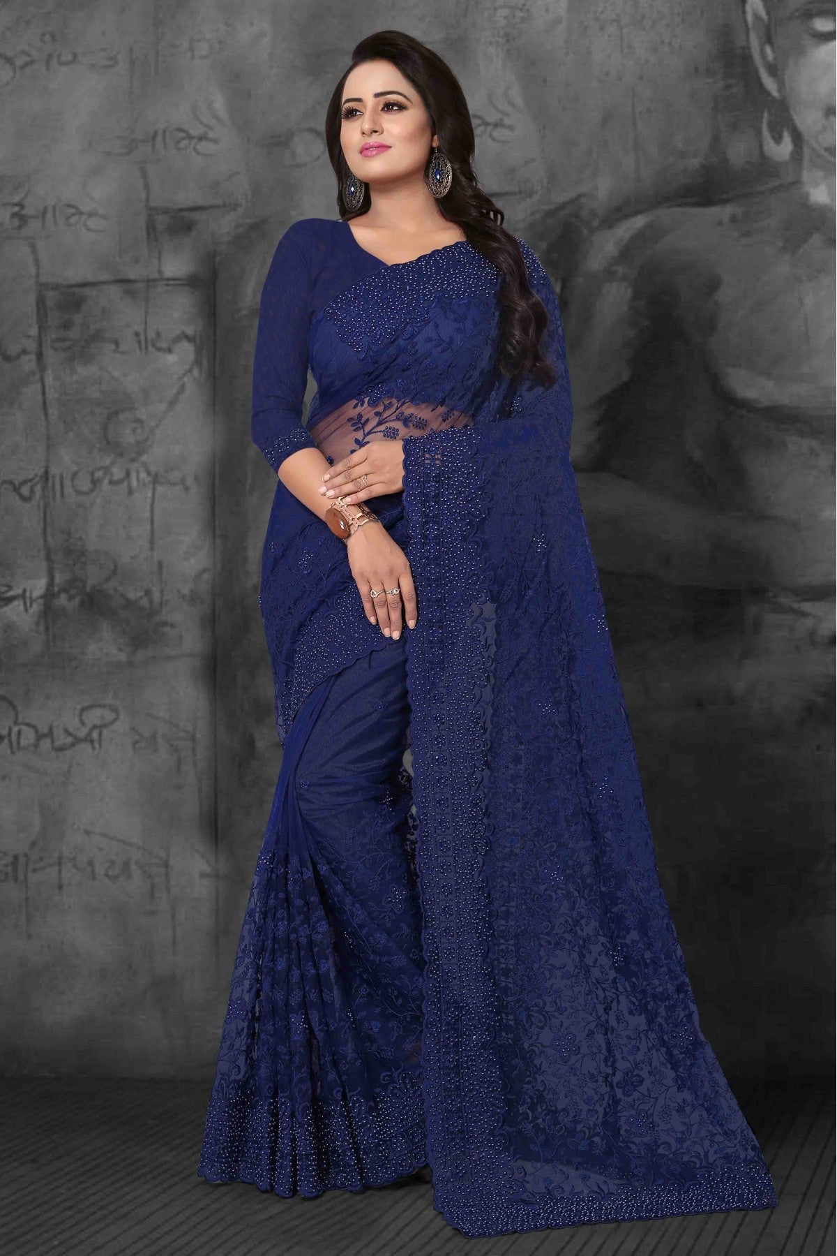 Blue Colour Net Designer Saree